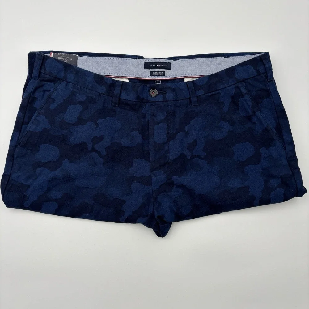 Tommy Hilfiger Men 38x30 Custom Fit Pants Blue Camo Chino NWT Golf Trousers